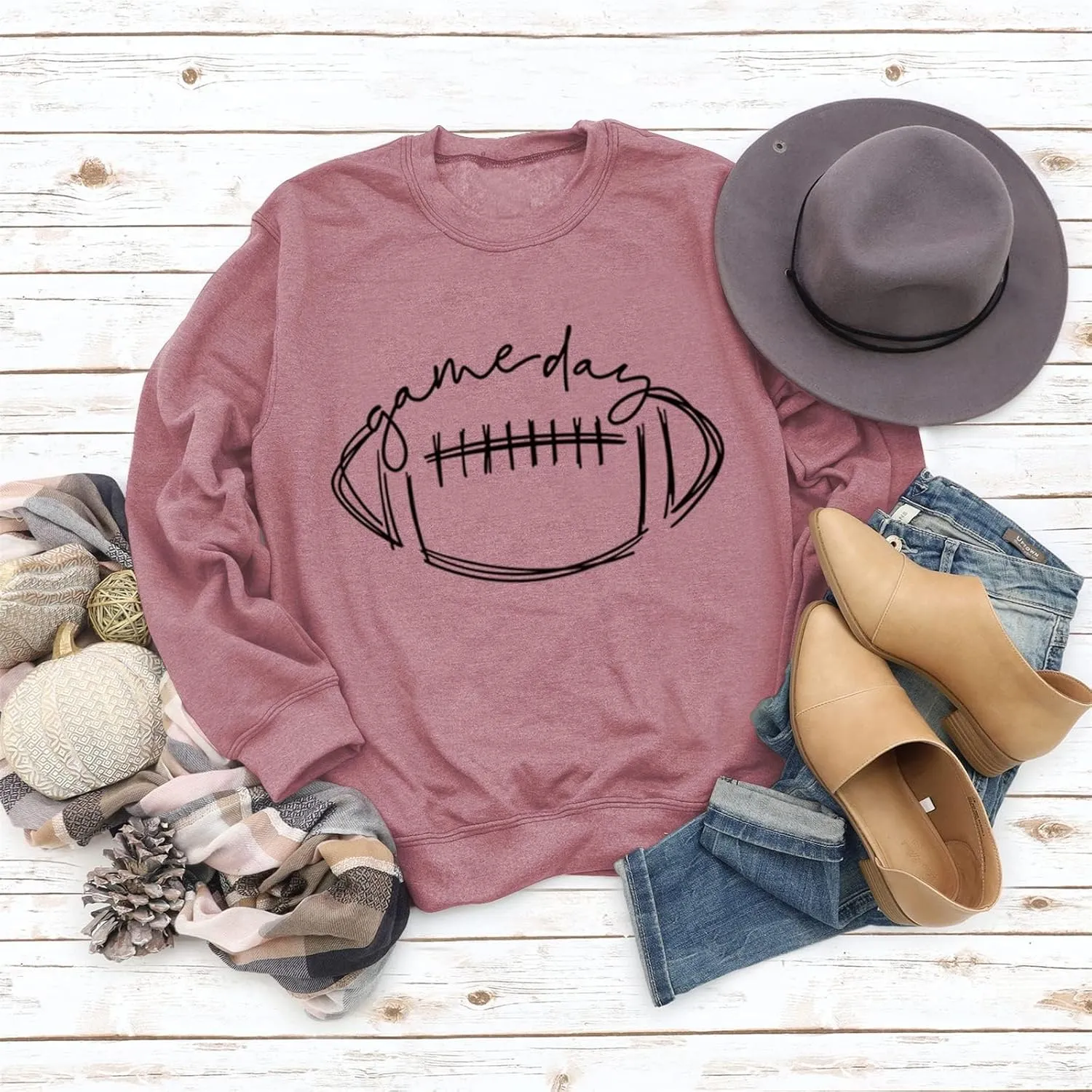 Womens Game Day Sweatshirt Football Graphic Print Pullover Long Sleeve Crewneck Casual Tops