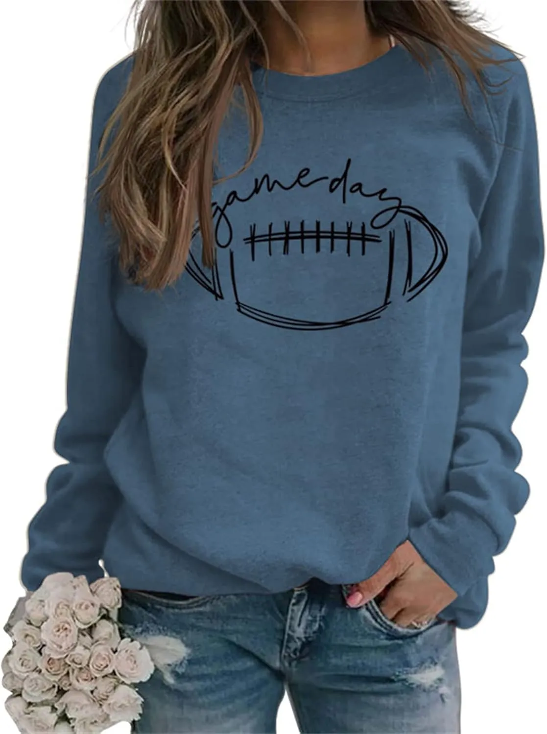 Womens Game Day Sweatshirt Football Graphic Print Pullover Long Sleeve Crewneck Casual Tops