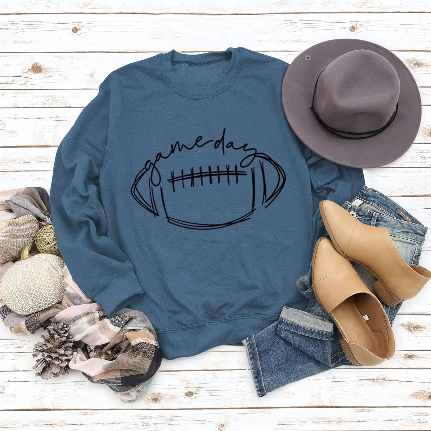 Womens Game Day Sweatshirt Football Graphic Print Pullover Long Sleeve Crewneck Casual Tops