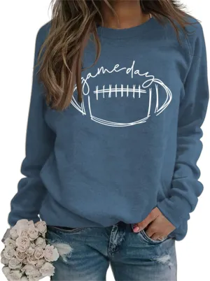 Womens Game Day Sweatshirt Football Graphic Print Pullover Long Sleeve Crewneck Casual Tops