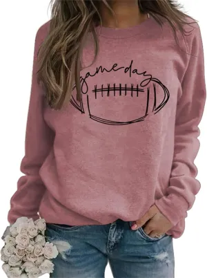 Womens Game Day Sweatshirt Football Graphic Print Pullover Long Sleeve Crewneck Casual Tops
