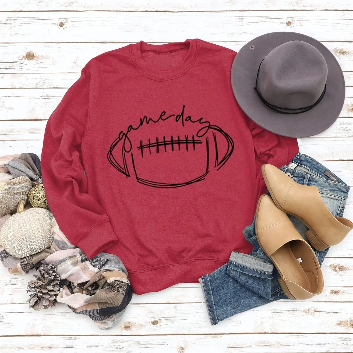 Womens Game Day Sweatshirt Football Graphic Print Pullover Long Sleeve Crewneck Casual Tops