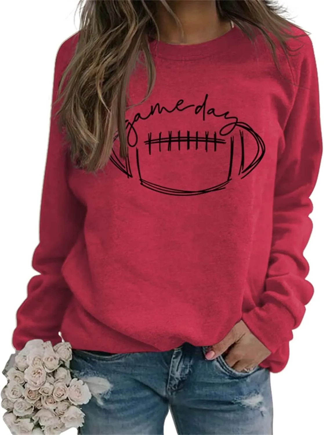 Womens Game Day Sweatshirt Football Graphic Print Pullover Long Sleeve Crewneck Casual Tops