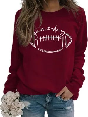Womens Game Day Sweatshirt Football Graphic Print Pullover Long Sleeve Crewneck Casual Tops
