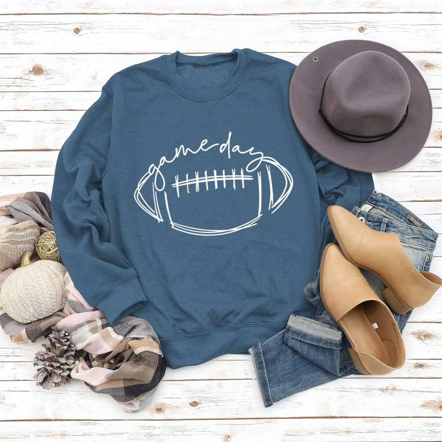 Womens Game Day Sweatshirt Football Graphic Print Pullover Long Sleeve Crewneck Casual Tops