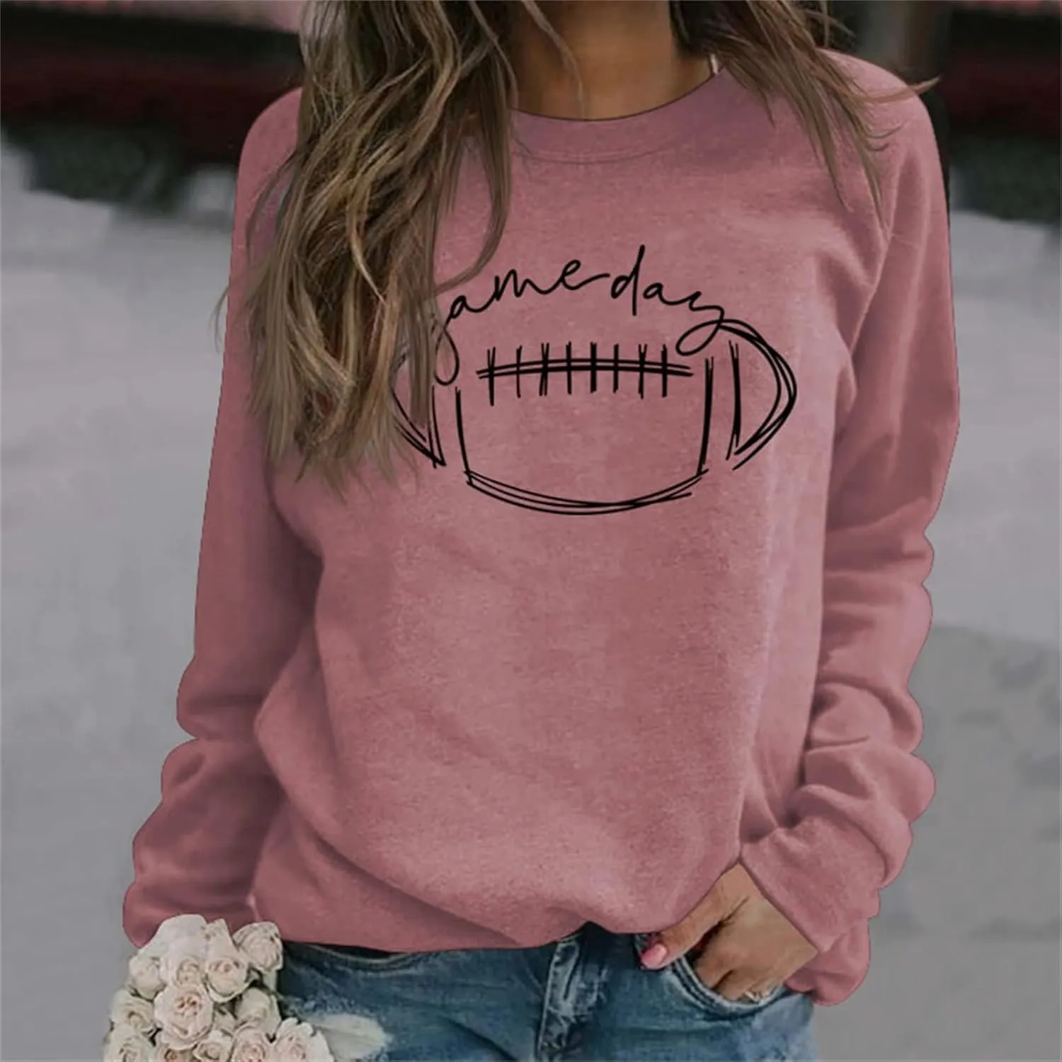 Womens Game Day Sweatshirt Football Graphic Print Pullover Long Sleeve Crewneck Casual Tops