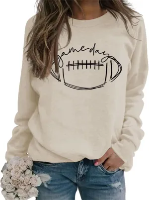Womens Game Day Sweatshirt Football Graphic Print Pullover Long Sleeve Crewneck Casual Tops