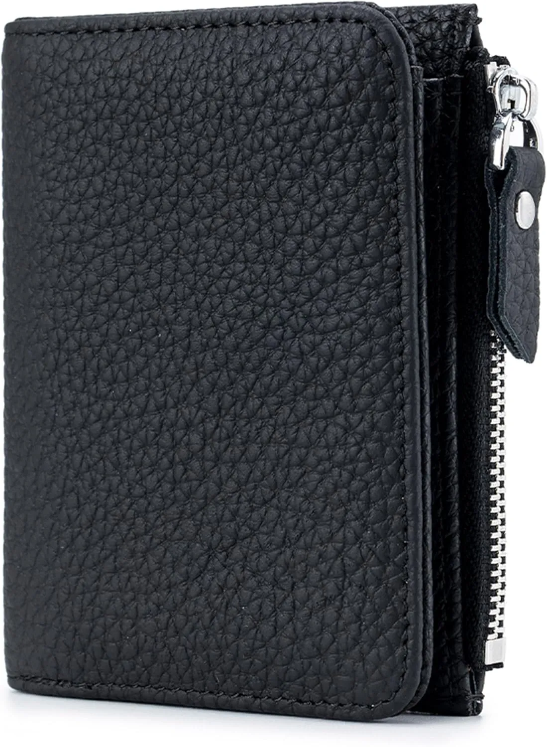 Women's Leather Wallet, RFID Blocking Bifold Wallet for Women, Ladies Soft Fashion Purse with Zipper Coin Pocket (Black)