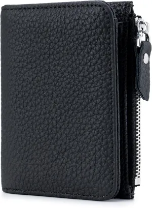 Women's Leather Wallet, RFID Blocking Bifold Wallet for Women, Ladies Soft Fashion Purse with Zipper Coin Pocket (Black)