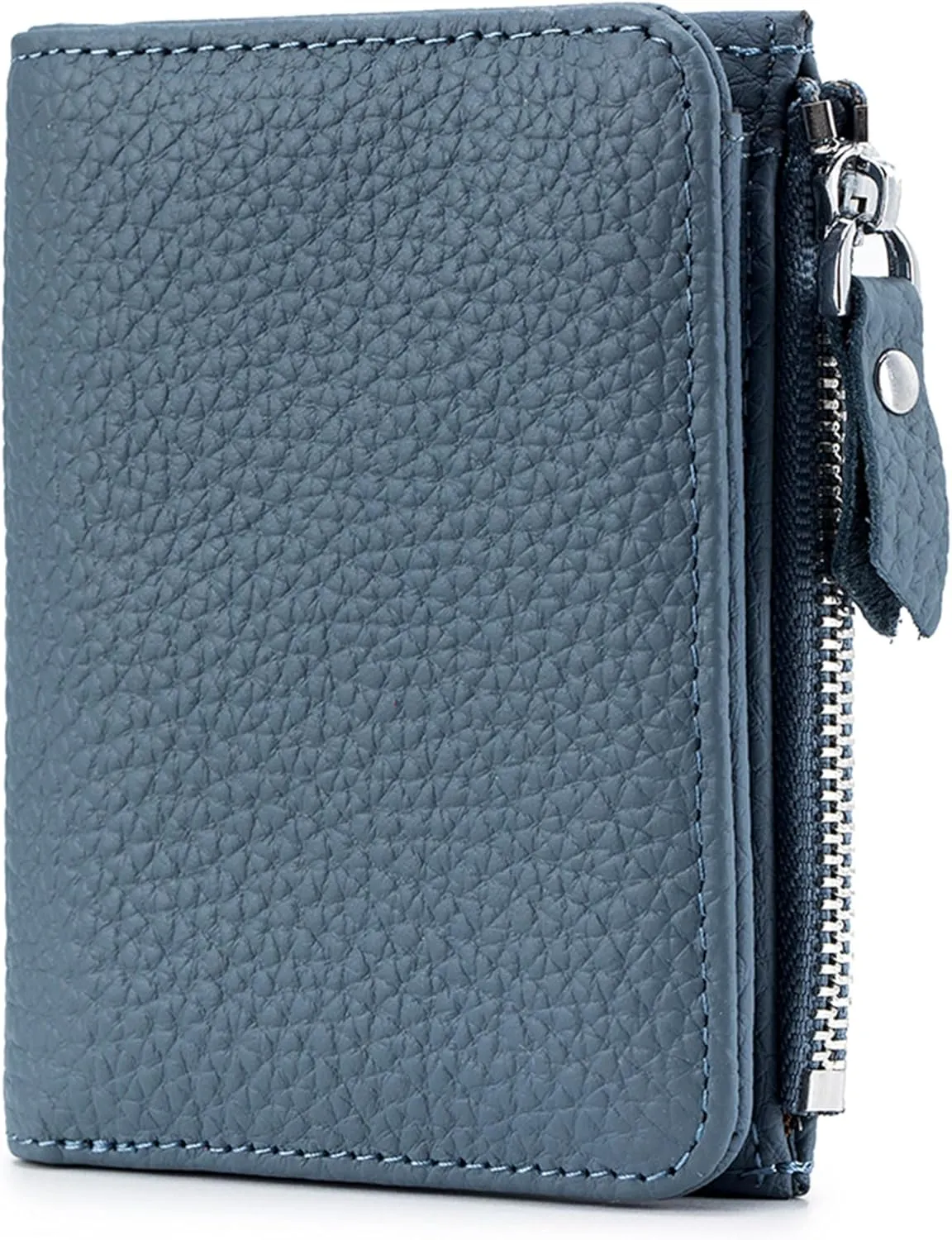 Women's Leather Wallet, RFID Blocking Bifold Wallet for Women, Ladies Soft Fashion Purse with Zipper Coin Pocket (Blue)