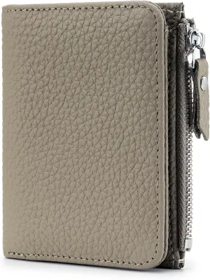 Women's Leather Wallet, RFID Blocking Bifold Wallet for Women, Ladies Soft Fashion Purse with Zipper Coin Pocket (Grey)