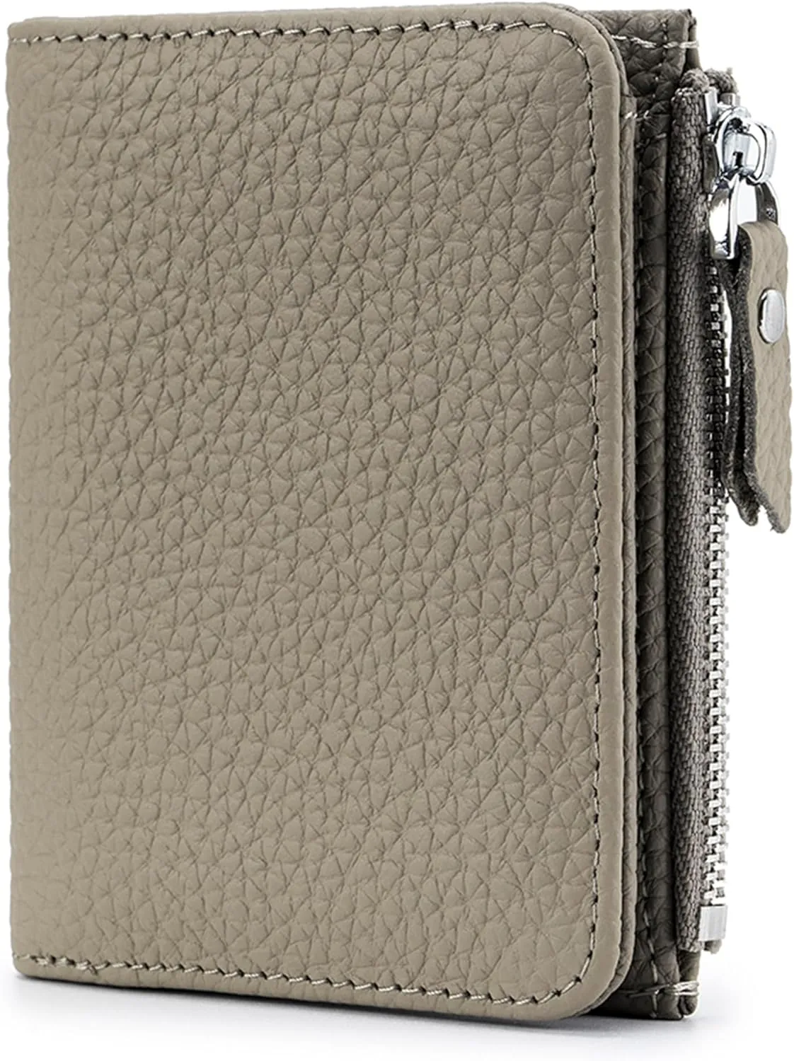Women's Leather Wallet, RFID Blocking Bifold Wallet for Women, Ladies Soft Fashion Purse with Zipper Coin Pocket (Grey)