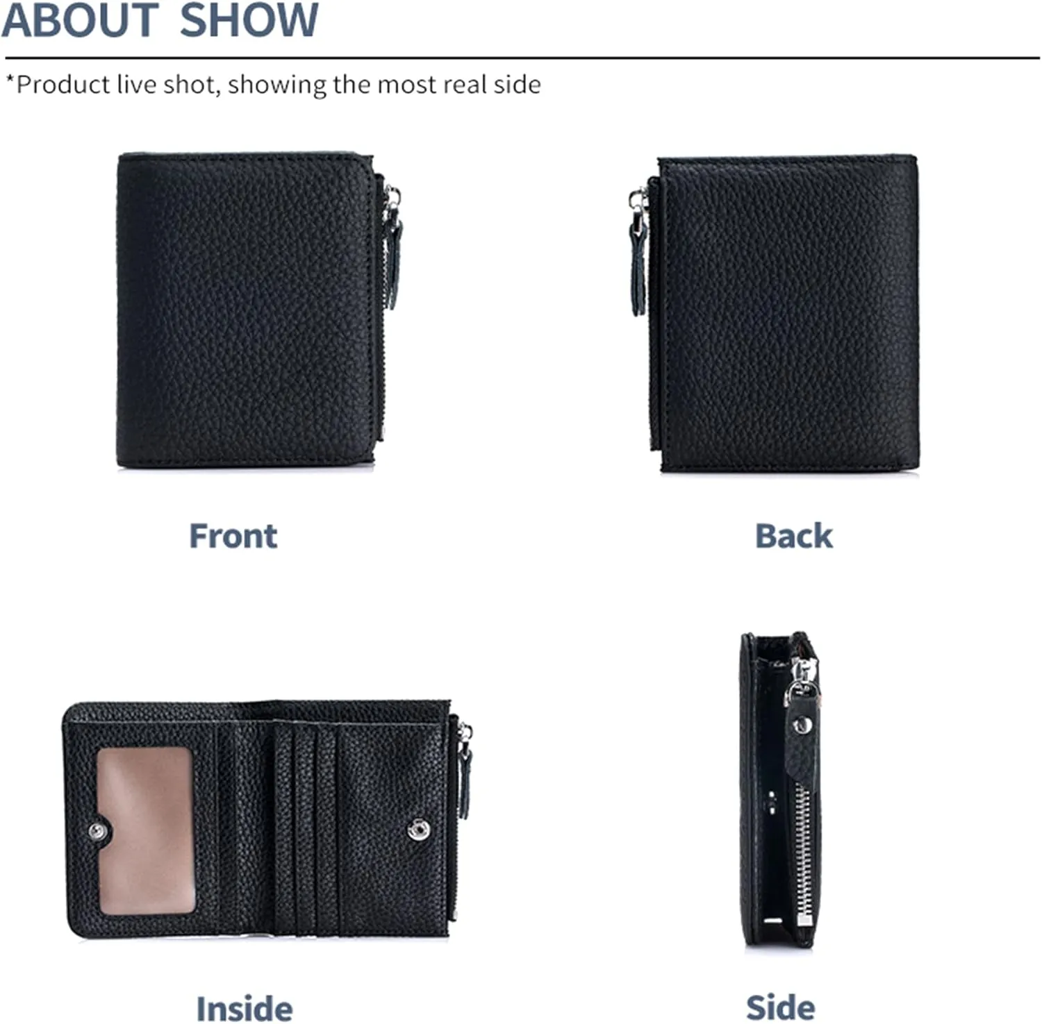 Women's Leather Wallet, RFID Blocking Bifold Wallet for Women, Ladies Soft Fashion Purse with Zipper Coin Pocket (Grey)