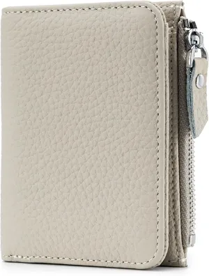 Women's Leather Wallet, RFID Blocking Bifold Wallet for Women, Ladies Soft Fashion Purse with Zipper Coin Pocket (White)