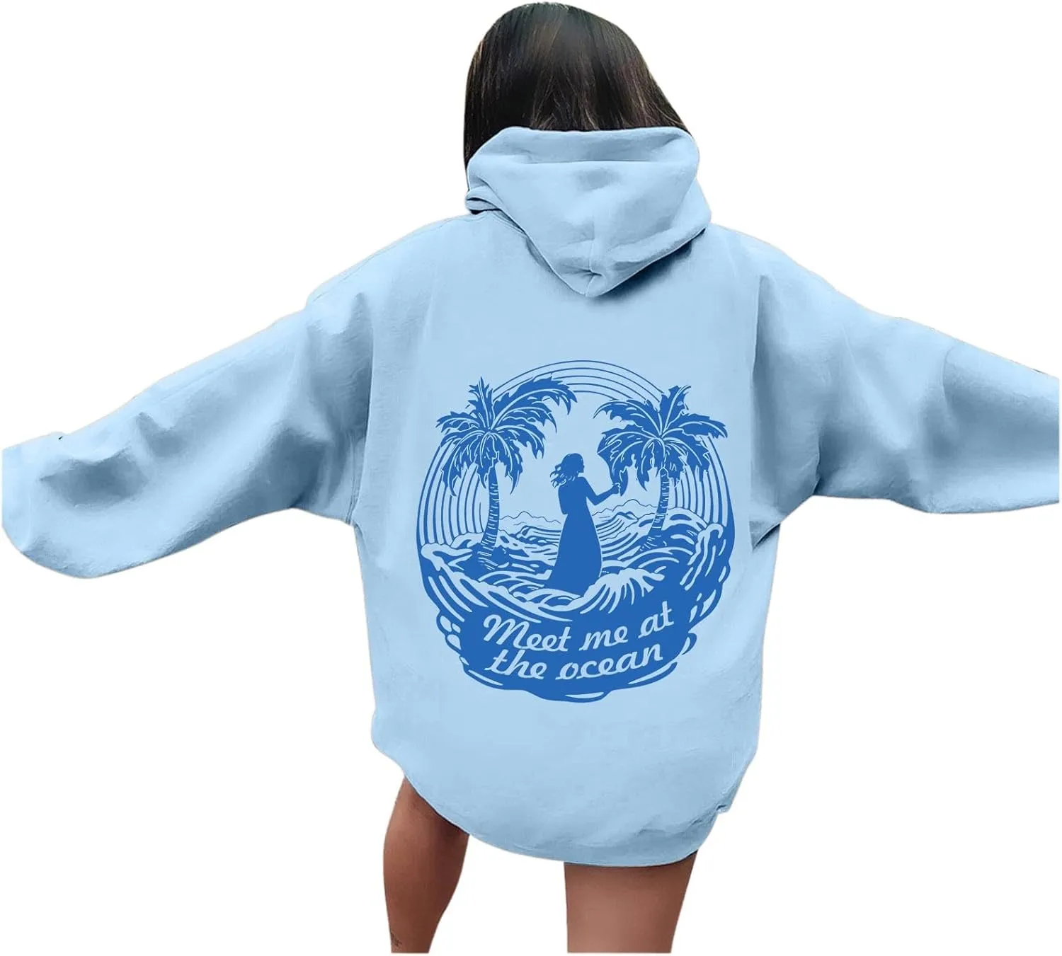 Women's Letter Print Hoodie Sweatshirt Long Sleeve Drawstring Graphic Pullover Oversized Casual Tops With Pockets