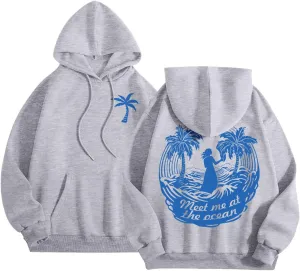 Women's Letter Print Hoodie Sweatshirt Long Sleeve Drawstring Graphic Pullover Oversized Casual Tops With Pockets