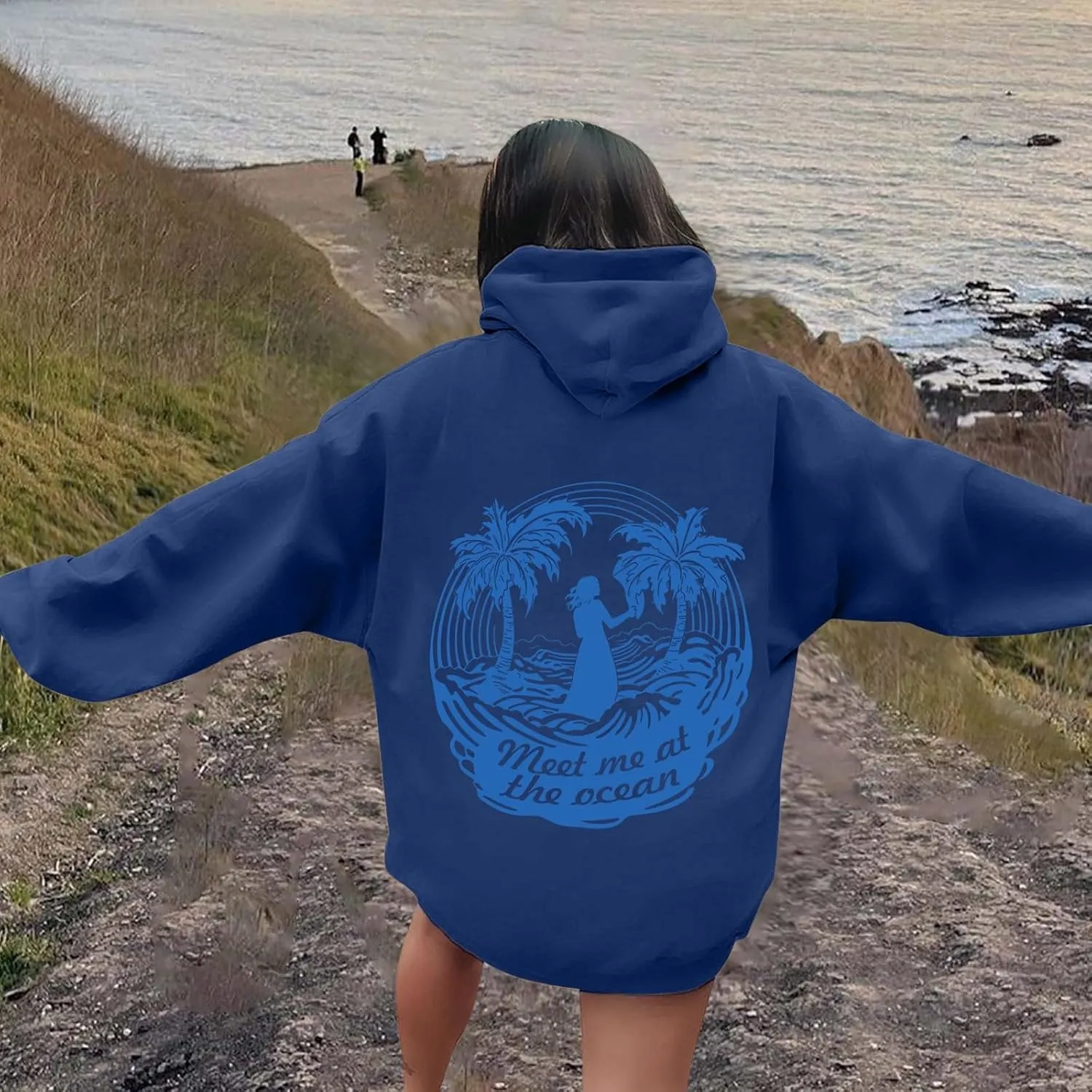 Women's Letter Print Hoodie Sweatshirt Long Sleeve Drawstring Graphic Pullover Oversized Casual Tops With Pockets