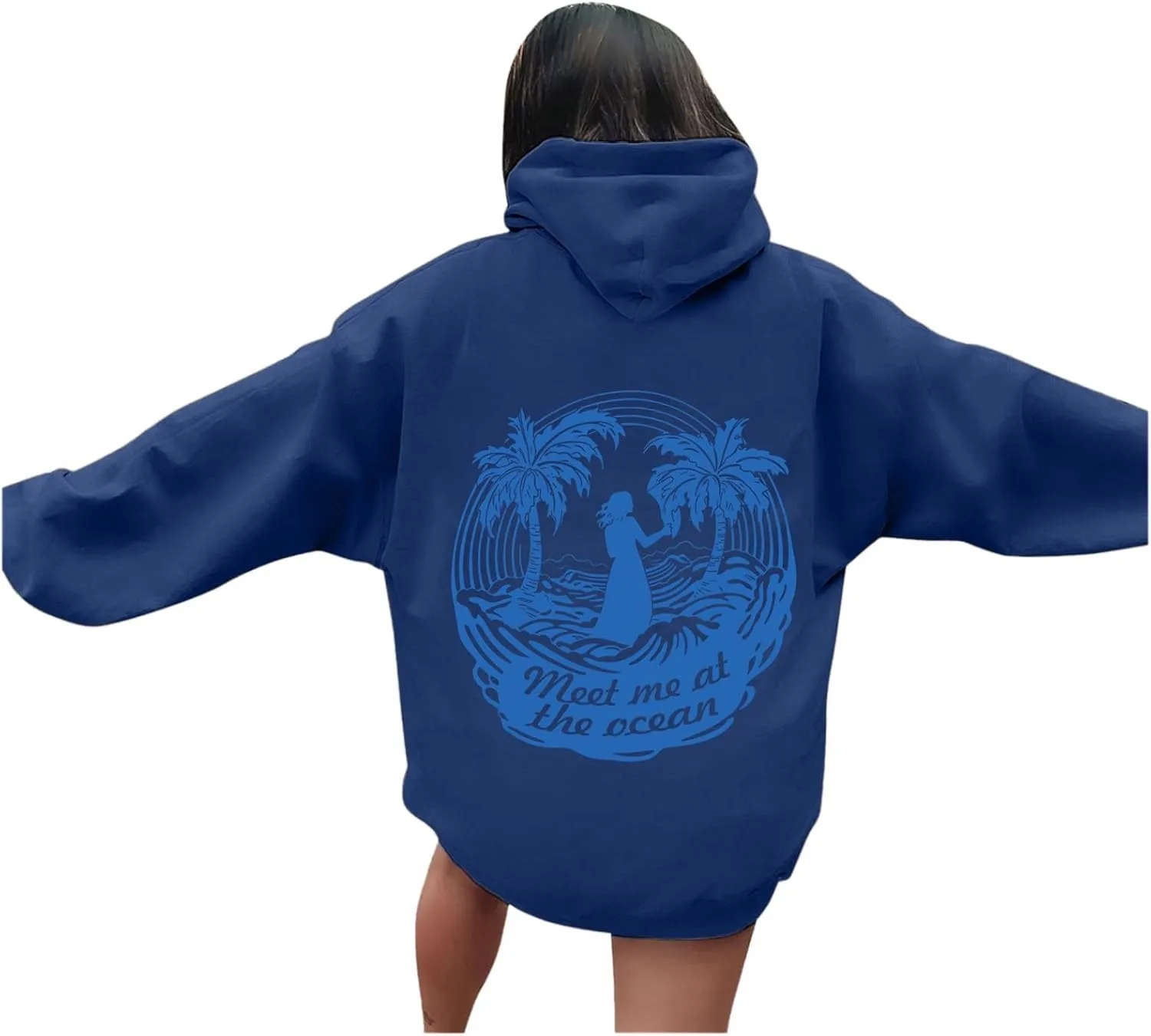 Women's Letter Print Hoodie Sweatshirt Long Sleeve Drawstring Graphic Pullover Oversized Casual Tops With Pockets