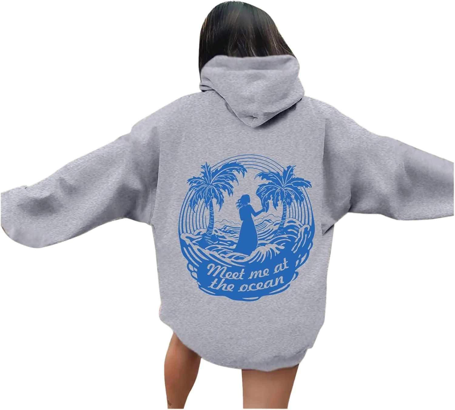 Women's Letter Print Hoodie Sweatshirt Long Sleeve Drawstring Graphic Pullover Oversized Casual Tops With Pockets