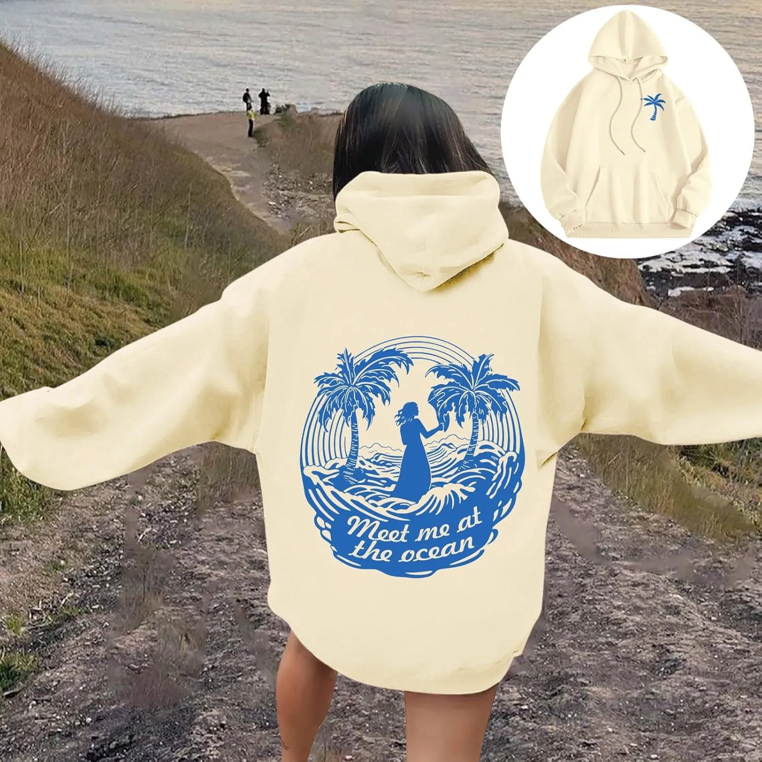 Women's Letter Print Hoodie Sweatshirt Long Sleeve Drawstring Graphic Pullover Oversized Casual Tops With Pockets