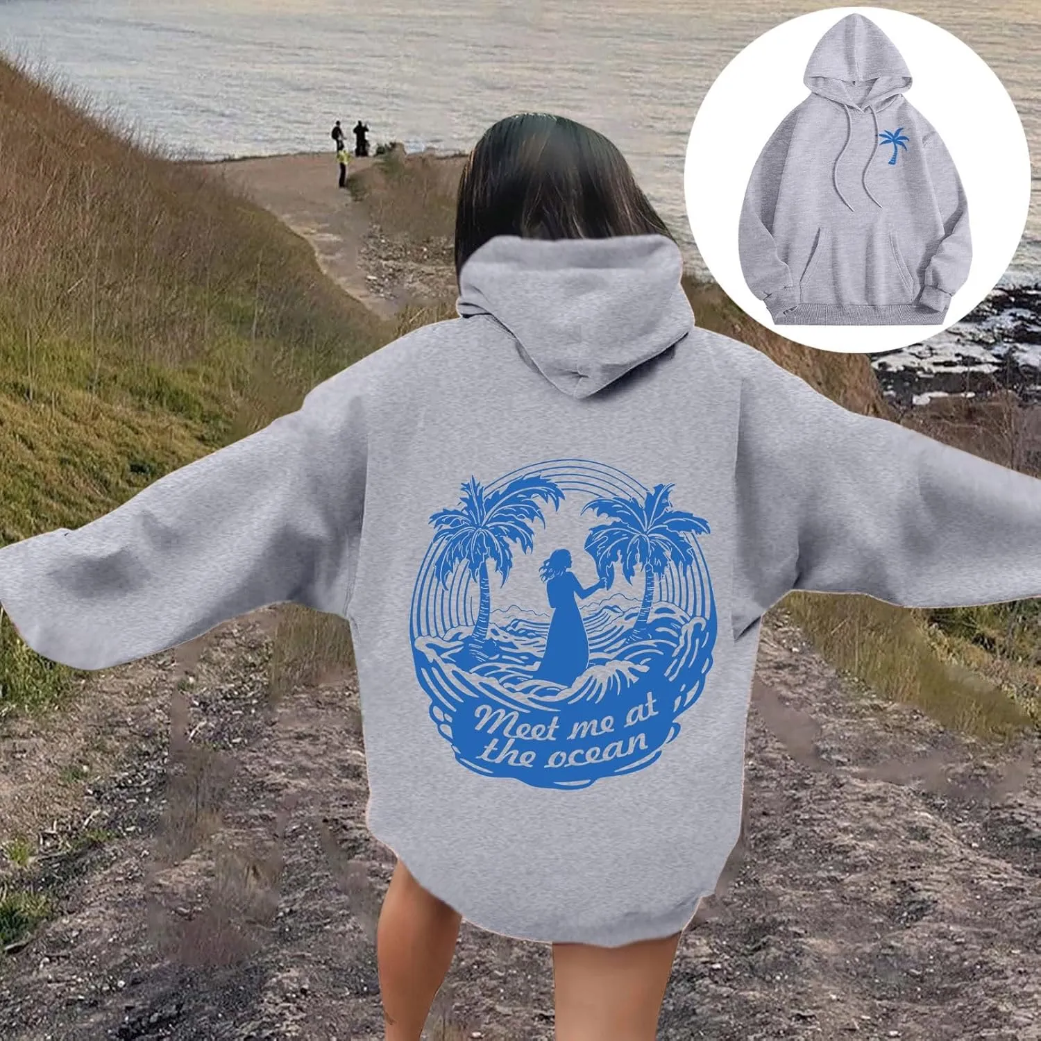 Women's Letter Print Hoodie Sweatshirt Long Sleeve Drawstring Graphic Pullover Oversized Casual Tops With Pockets