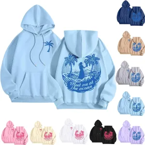 Women's Letter Print Hoodie Sweatshirt Long Sleeve Drawstring Graphic Pullover Oversized Casual Tops With Pockets