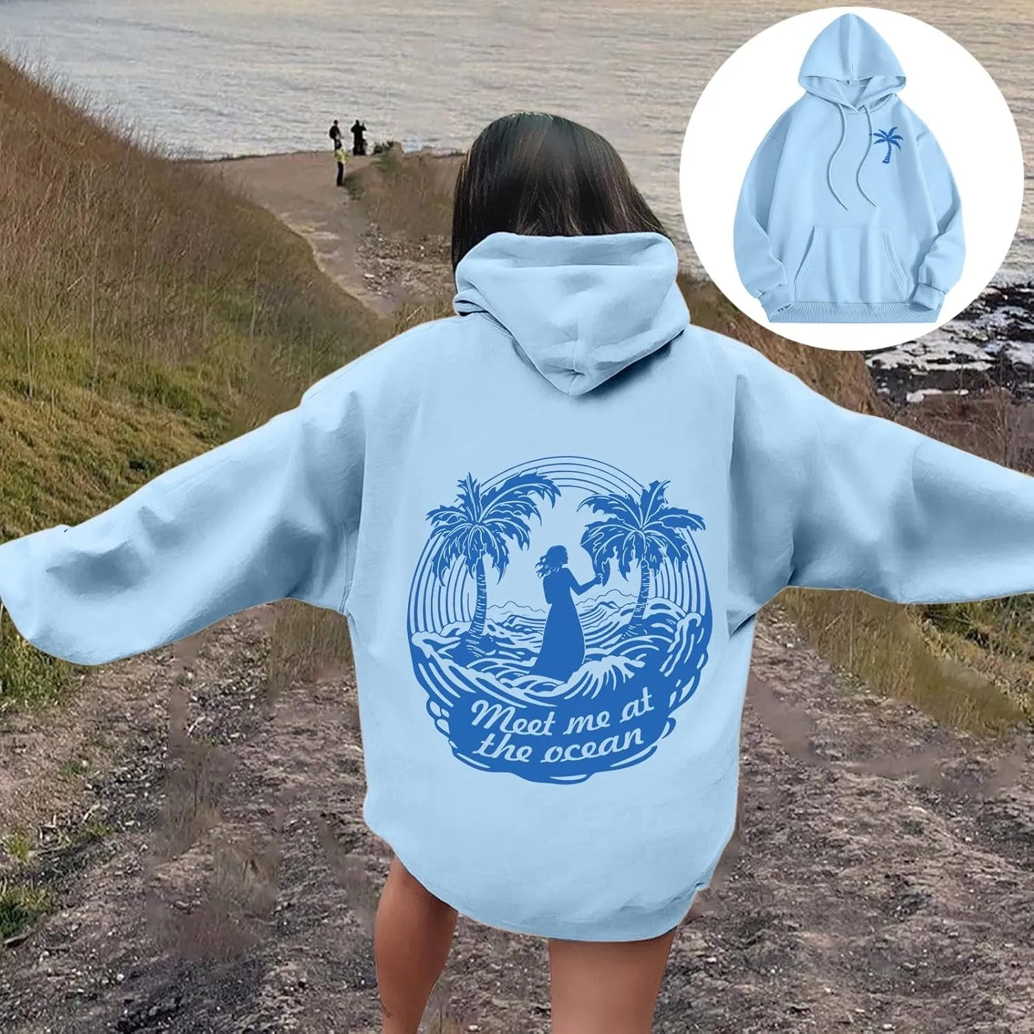 Women's Letter Print Hoodie Sweatshirt Long Sleeve Drawstring Graphic Pullover Oversized Casual Tops With Pockets