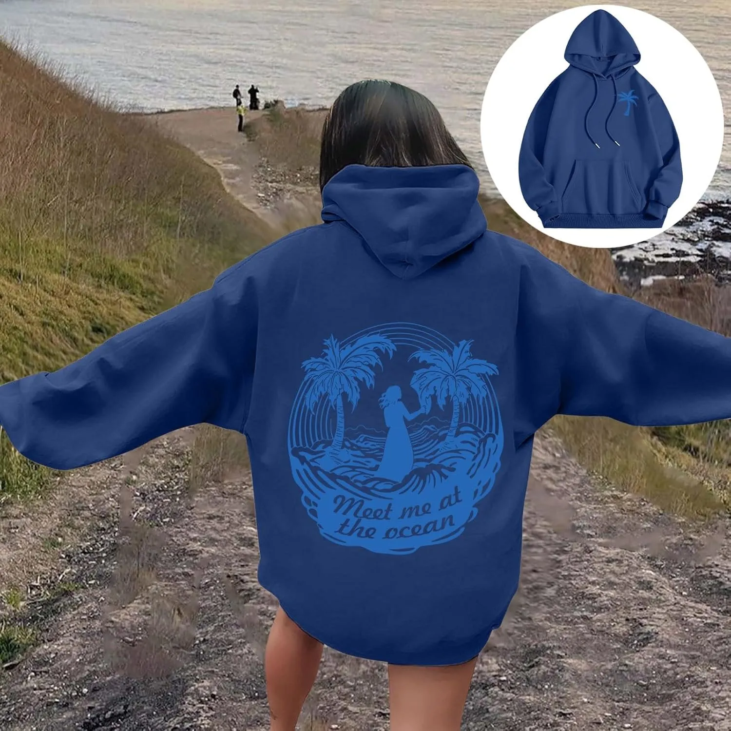 Women's Letter Print Hoodie Sweatshirt Long Sleeve Drawstring Graphic Pullover Oversized Casual Tops With Pockets