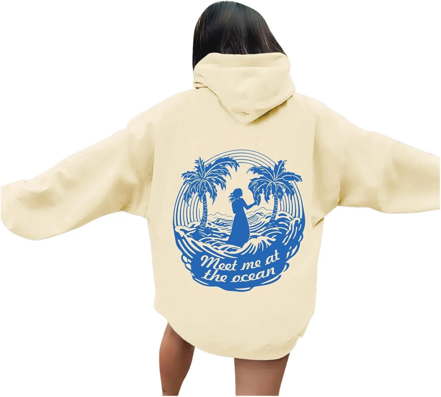 Women's Letter Print Hoodie Sweatshirt Long Sleeve Drawstring Graphic Pullover Oversized Casual Tops With Pockets