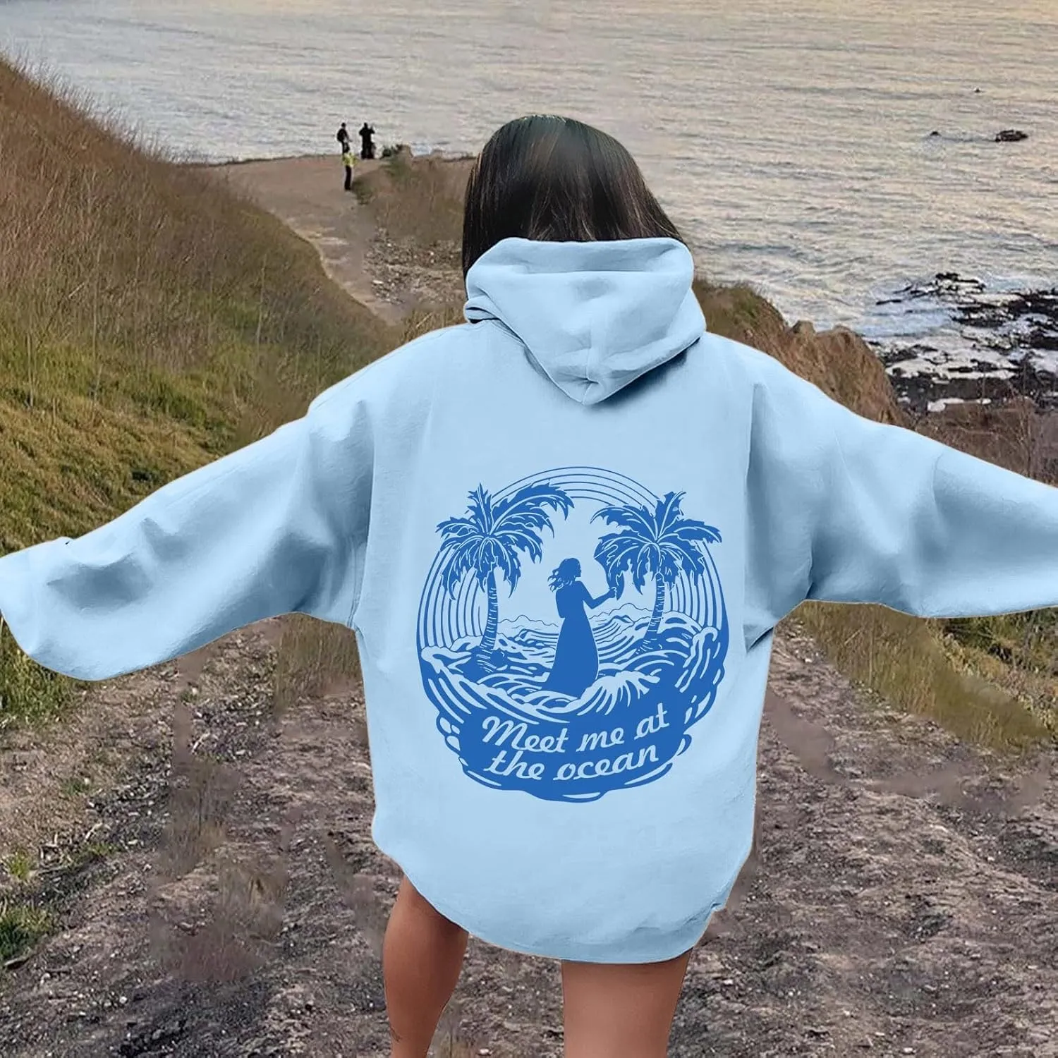 Women's Letter Print Hoodie Sweatshirt Long Sleeve Drawstring Graphic Pullover Oversized Casual Tops With Pockets