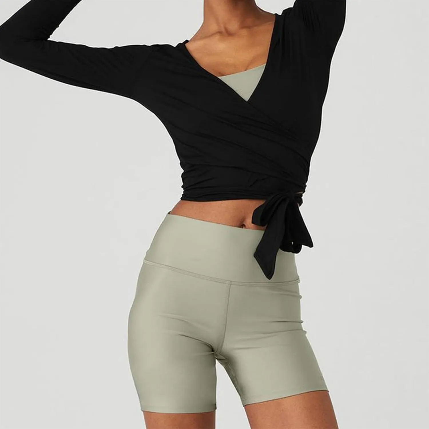 Womens Slim Fit Tie Front Open Front Wrap Long Sleeve T Shirt Y2K Ballet Going Out Cardigan Aesthetic Casual Tops
