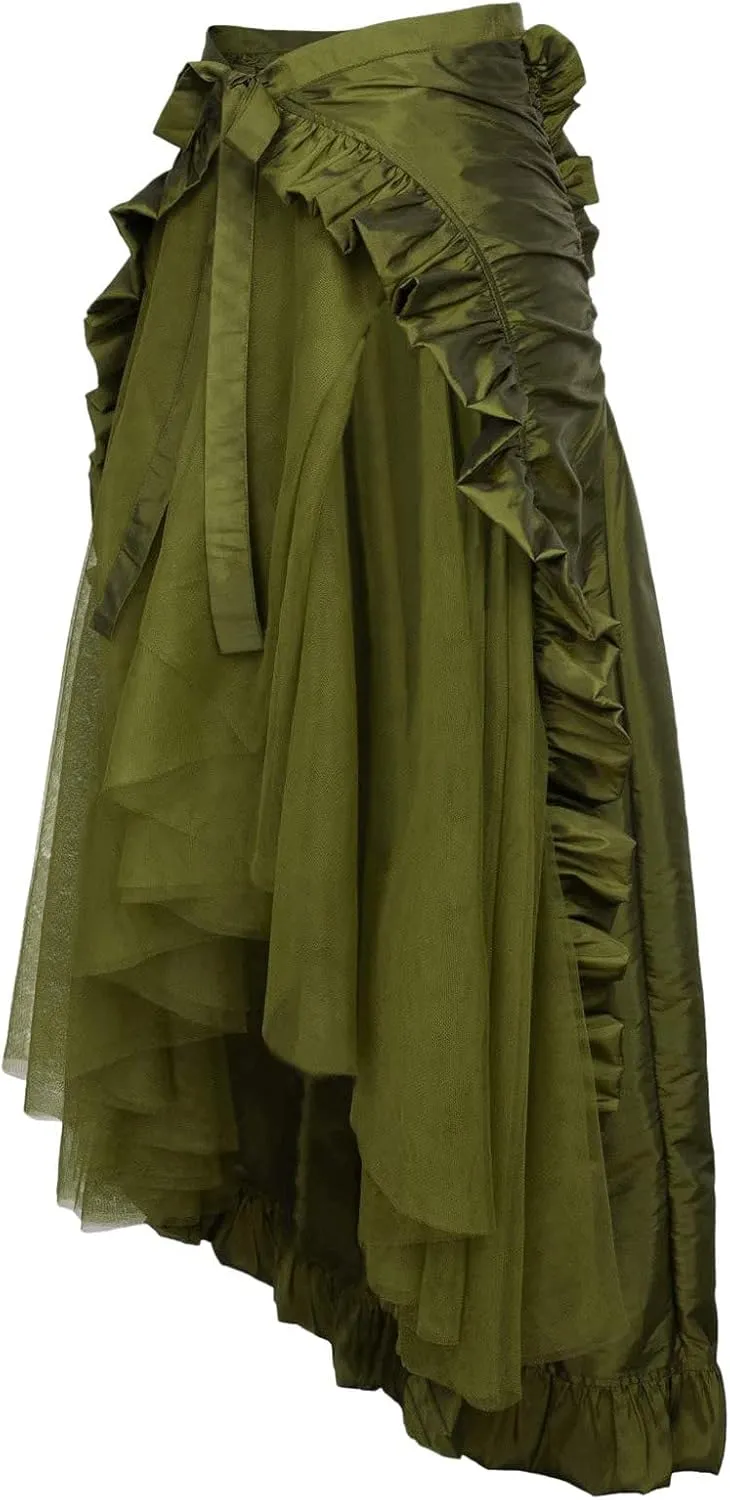 Women's Steampunk Maxi Skirt Ruffle High Waist Victorian Long Mermaid Skirt Medieval Renaissance Gothic Vintage Skirts