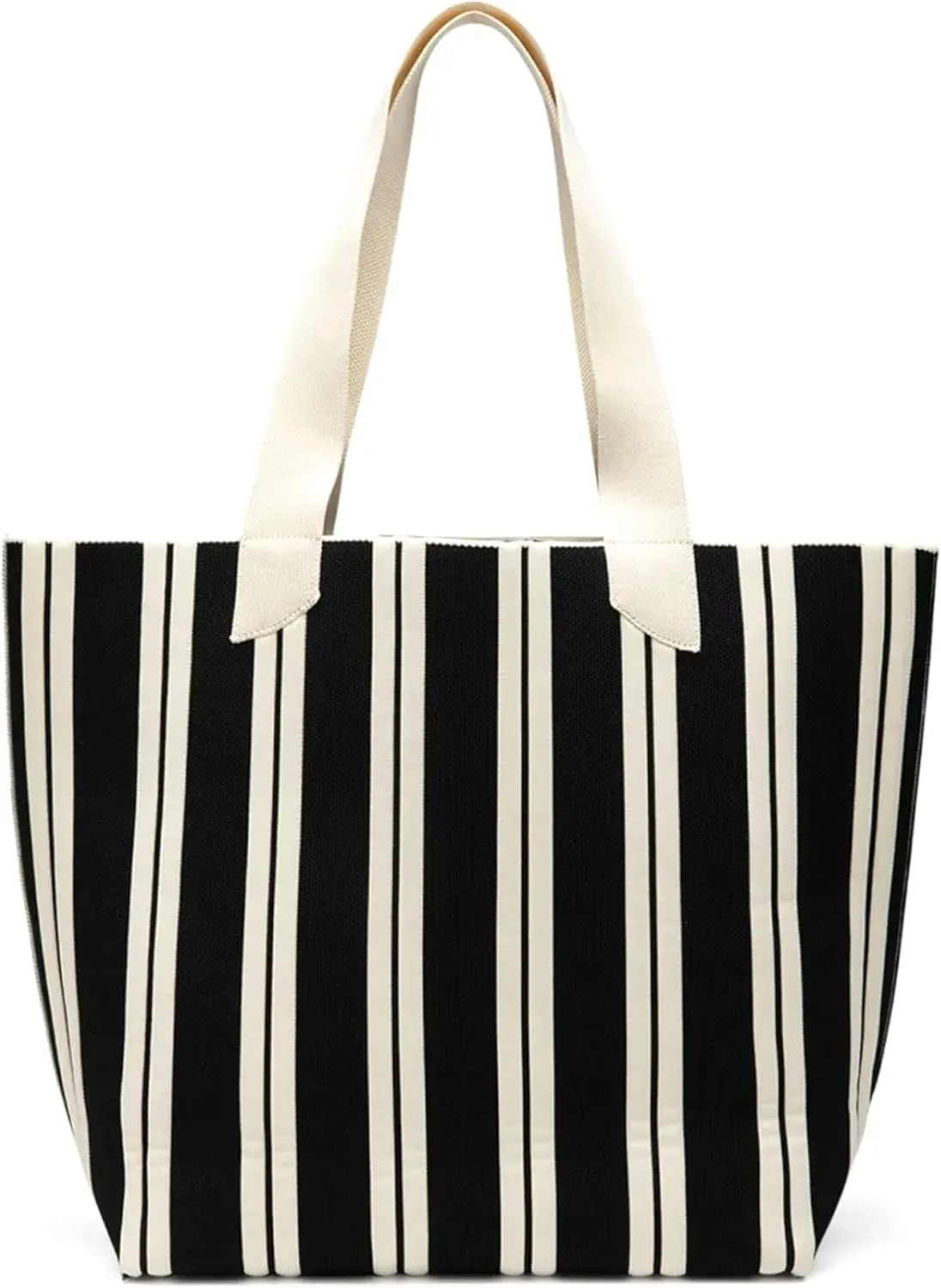 Women's Tote Bag - Striped Canvas Shoulder Bag, Reusable Multipurpose Beach Tote for Travel Grocery Shopping Work