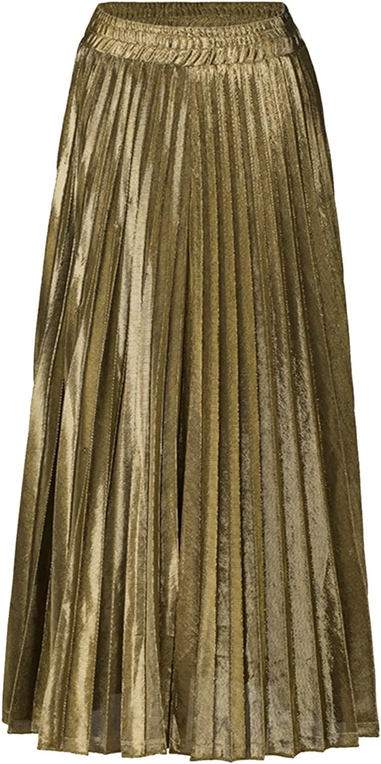 Women's Velvet Skirt Elastic High Waisted A-Line Pleated Long Skirts 2024 Trendy Party Wedding Flowy Swing Maxi Skirts