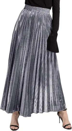 Women's Velvet Skirt Elastic High Waisted A-Line Pleated Long Skirts 2024 Trendy Party Wedding Flowy Swing Maxi Skirts