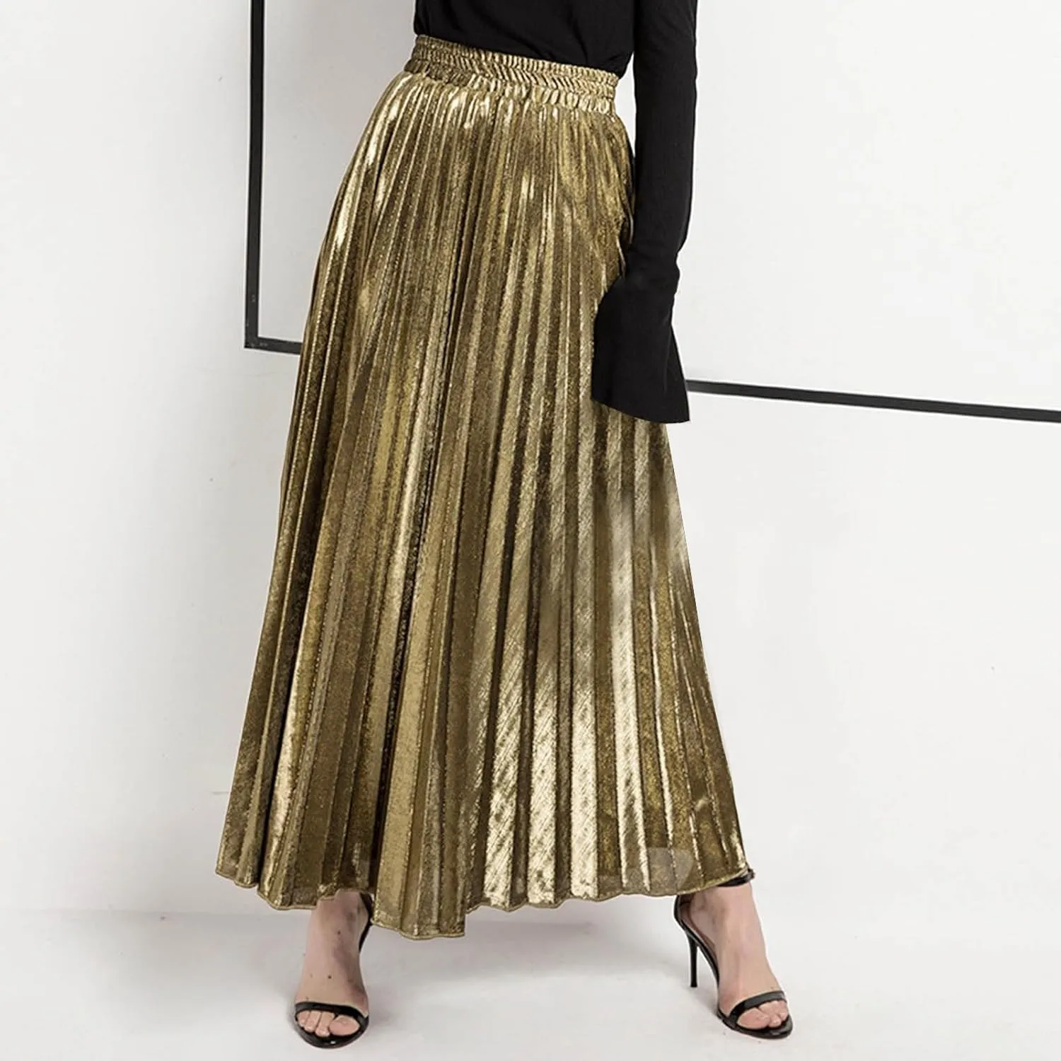 Women's Velvet Skirt Elastic High Waisted A-Line Pleated Long Skirts 2024 Trendy Party Wedding Flowy Swing Maxi Skirts