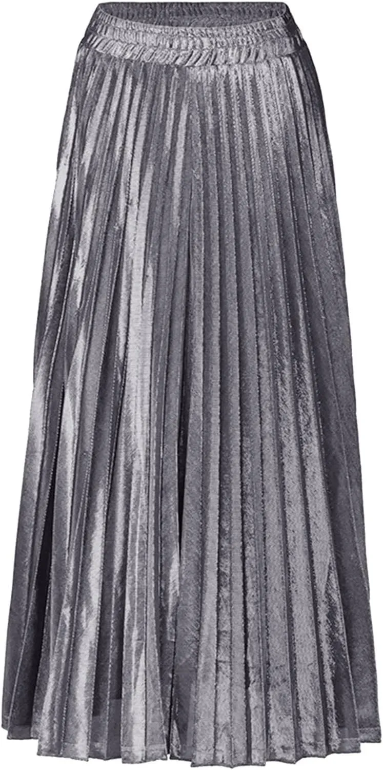Women's Velvet Skirt Elastic High Waisted A-Line Pleated Long Skirts 2024 Trendy Party Wedding Flowy Swing Maxi Skirts