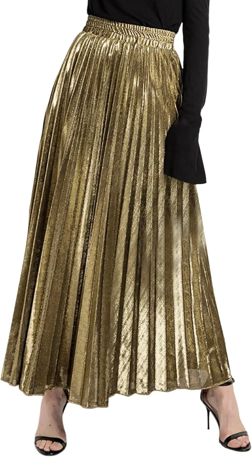Women's Velvet Skirt Elastic High Waisted A-Line Pleated Long Skirts 2024 Trendy Party Wedding Flowy Swing Maxi Skirts
