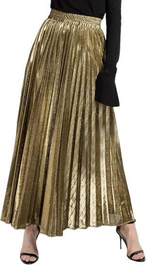 Women's Velvet Skirt Elastic High Waisted A-Line Pleated Long Skirts 2024 Trendy Party Wedding Flowy Swing Maxi Skirts