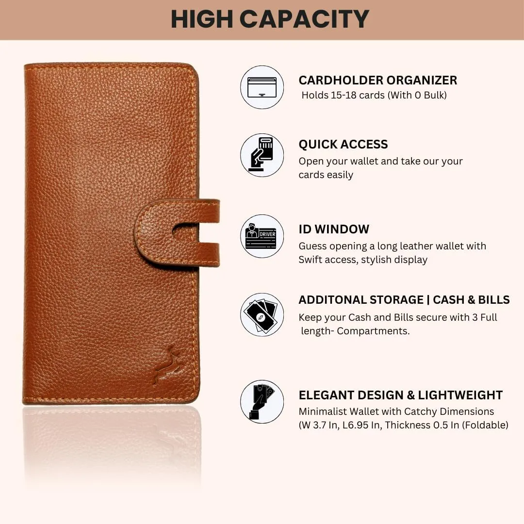 womens wallet (Holds 15-18 Cards, 4 Flat Pockets, 1 ID Windows) Genuine Leather clutch purses for women | Slim long wallets for women | rfid blocking wallet (brown wallets)