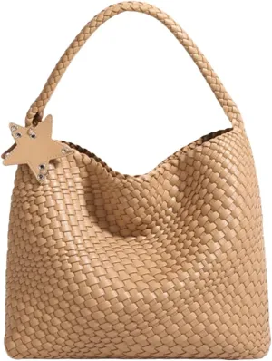 Woven Tote Bag for Women, Handwoven Leather Shoulder Handbag Top-handle Hobo Purse Trendy Underarm Satchel Bag