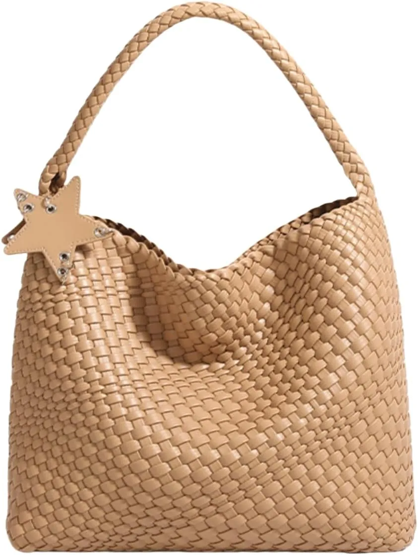 Woven Tote Bag for Women, Handwoven Leather Shoulder Handbag Top-handle Hobo Purse Trendy Underarm Satchel Bag