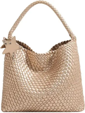 Woven Tote Bag for Women, Handwoven Leather Shoulder Handbag Top-handle Hobo Purse Trendy Underarm Satchel Bag