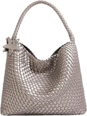 Woven Tote Bag for Women, Handwoven Leather Shoulder Handbag Top-handle Hobo Purse Trendy Underarm Satchel Bag