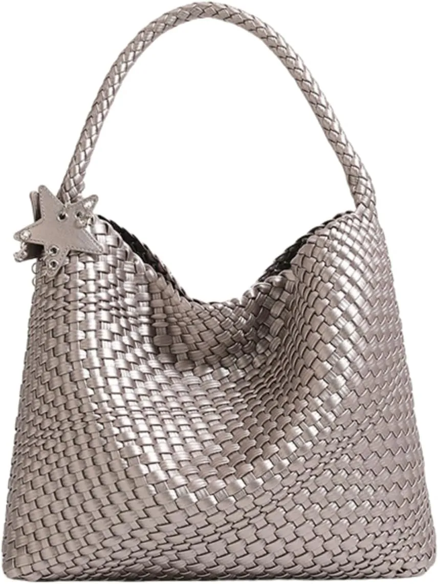 Woven Tote Bag for Women, Handwoven Leather Shoulder Handbag Top-handle Hobo Purse Trendy Underarm Satchel Bag