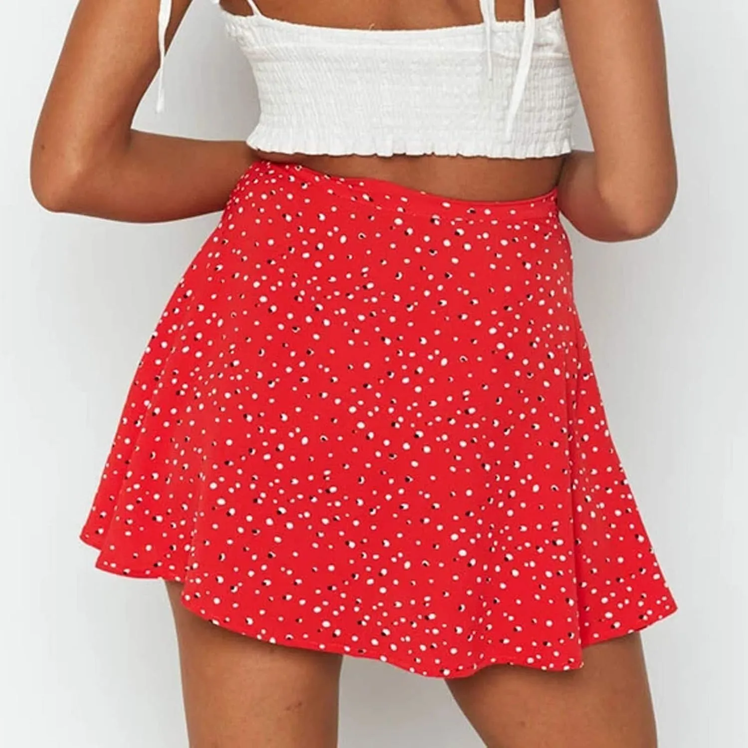 YOLAI Women Floral Printed High Waist Mini Skirt Zipper A-Line Short Skirt Summer Beach Skater Skirt
