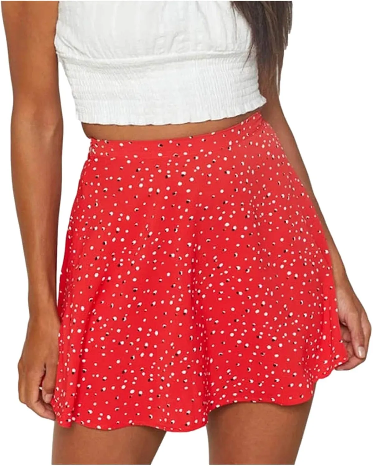 YOLAI Women Floral Printed High Waist Mini Skirt Zipper A-Line Short Skirt Summer Beach Skater Skirt