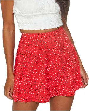YOLAI Women Floral Printed High Waist Mini Skirt Zipper A-Line Short Skirt Summer Beach Skater Skirt