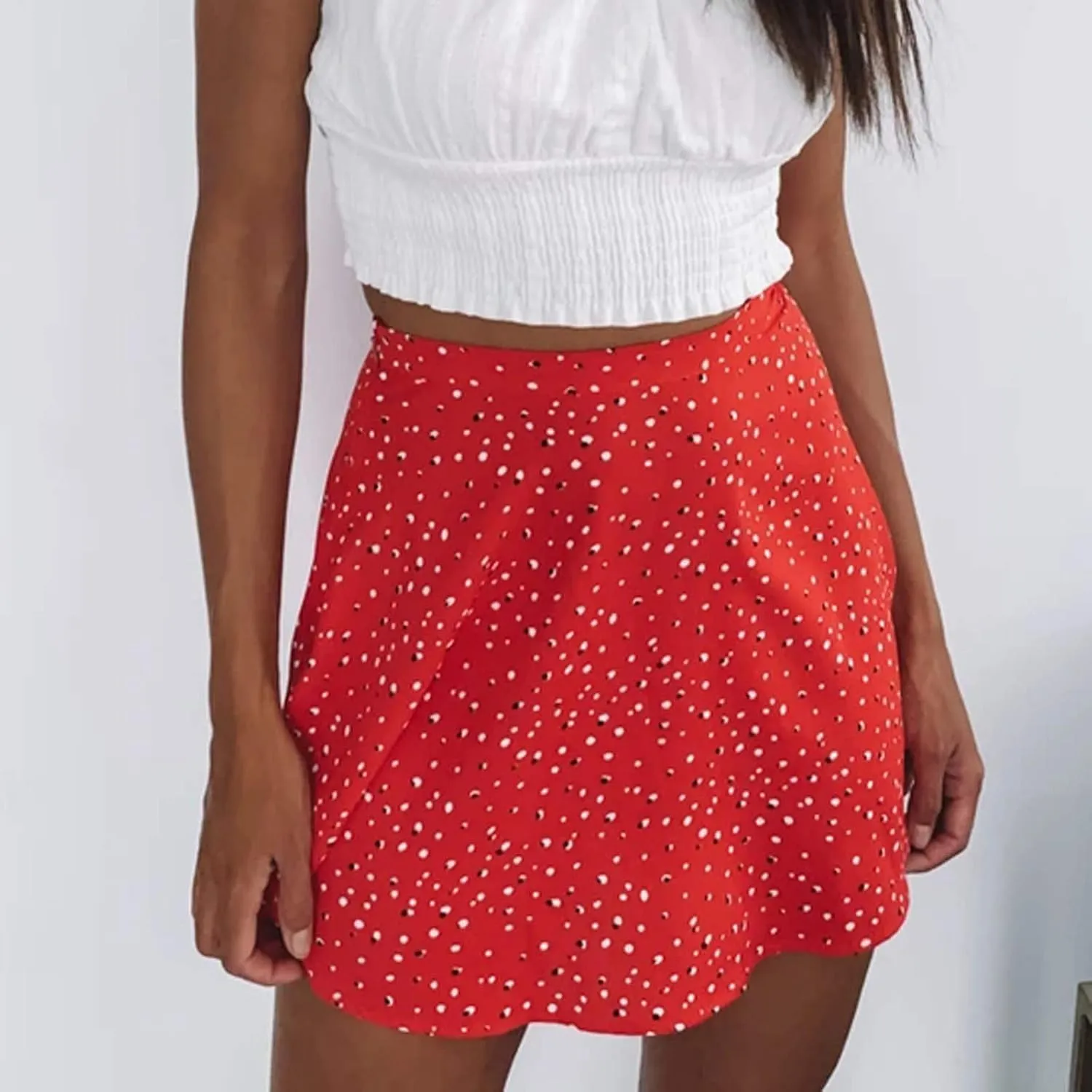 YOLAI Women Floral Printed High Waist Mini Skirt Zipper A-Line Short Skirt Summer Beach Skater Skirt